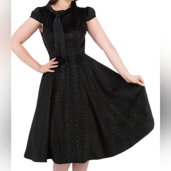 Black Velvet Flocked Tea Dress - Picture 1 of 7